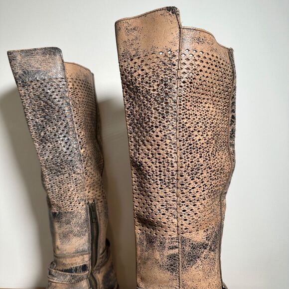 BedStu Biltmore Black Lux Riding Boots Women's 9.5 Distressed Brown Perforated - Picture 3 of 16